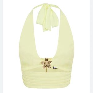Elegant Yellow Halter Top with Floral Accent